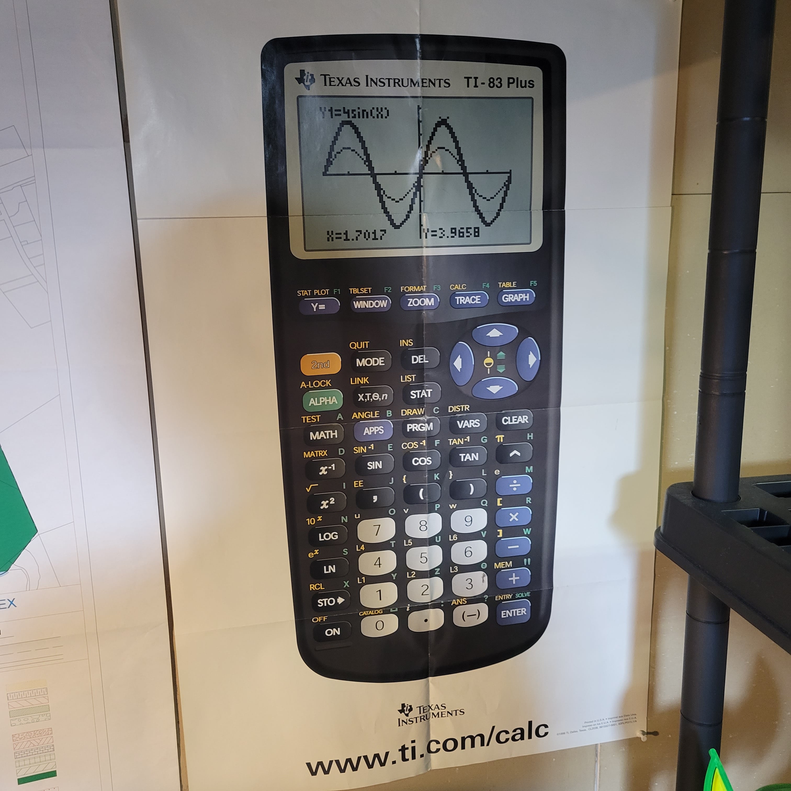An image of poster of a ti 83 plus that came with the texas instruments ti viewscreen